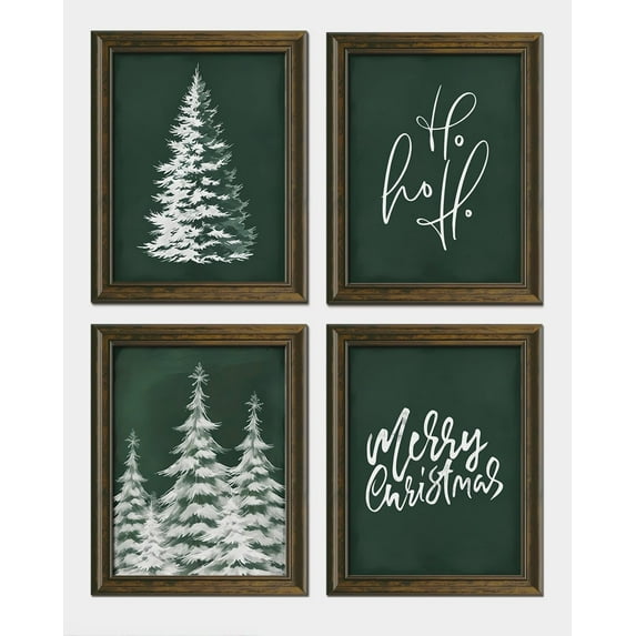 Hieng Vintage Christmas Wall Art Decor, Merry Christmas Santa Claus Wall Posters Prints Set of 4, Christmas Wall Decor Gifts for Winter Holiday Living Room Bedroom Kitchen (Unframed)