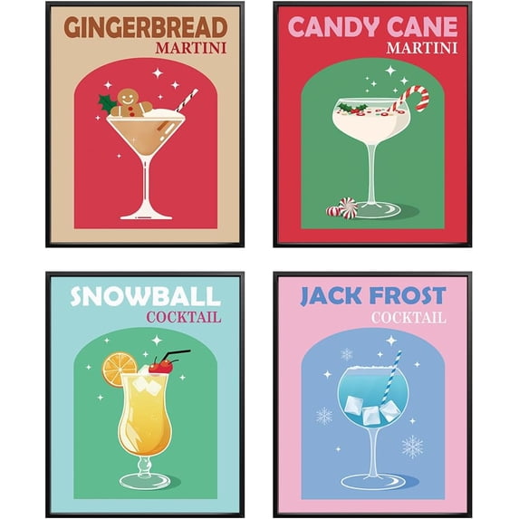 Hieng Vintage Christmas Wall Art Decor, Merry Christmas Santa Claus Wall Posters Prints Set of 4, Christmas Wall Decor Gifts for Winter Holiday Living Room Bedroom Kitchen (Unframed)
