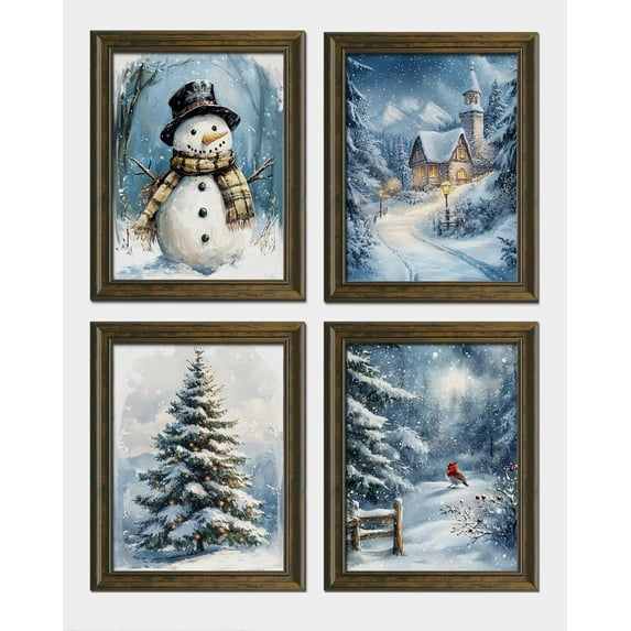 Hieng Vintage Christmas Wall Art Decor, Merry Christmas Santa Claus Wall Posters Prints Set of 4, Christmas Wall Decor Gifts for Winter Holiday Living Room Bedroom Kitchen (Unframed)