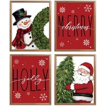 Hieng Vintage Christmas Wall Art Decor, Merry Christmas Santa Claus Wall Posters Prints Set of 4, Christmas Wall Decor Gifts for Winter Holiday Living Room Bedroom Kitchen (Unframed)