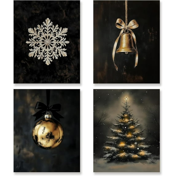 Hieng Vintage Christmas Wall Art Decor Set of 4 Retro Winter Holiday Xmas Artwork Poster Christmas Tree Snowman Wall Decor for Home Farmhouse Bedroom Gallery Decorations Unframed