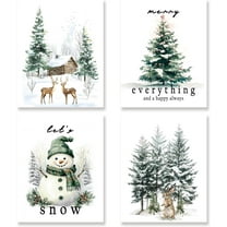 Hieng Vintage Christmas Wall Art Decor Set of 4 Retro Winter Holiday Xmas Artwork Poster Christmas Tree Snowman Wall Decor for Home Farmhouse Bedroom Gallery Decorations Unframed