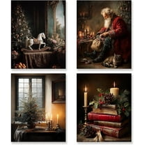 Hieng Vintage Christmas Wall Art Decor Set of 4 Retro Winter Holiday Xmas Artwork Poster Christmas Tree Snowman Wall Decor for Home Farmhouse Bedroom Gallery Decorations Unframed