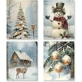 thumbnail image 1 of Hieng Vintage Christmas Wall Art Decor Set of 4 Retro Winter Holiday Xmas Artwork Poster Christmas Tree Snowman Wall Decor for Home Farmhouse Bedroom Gallery Decorations Unframed, 1 of 6