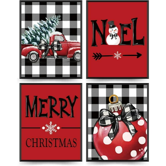 Hieng Vintage Christmas Wall Art Prints Set of 4, Retro Christmas Trees Poster, Winter Holidays Gift Print Decor for Gallery, Living Room, Bathroom (Unframed)