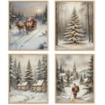thumbnail image 1 of Hieng Vintage Christmas Wall Art Prints Set of 4, Rustic Xmas Tree Holly Branches Wreath Posters Pictures Wall Decor for Bedroom Living Room Office, Christmas Home Decor Unframed, 1 of 6