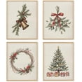 thumbnail image 1 of Hieng Vintage Christmas Wall Art Prints Set of 4, Rustic Xmas Tree Holly Branches Wreath Posters Pictures Wall Decor for Bedroom Living Room Office, Christmas Home Decor Unframed, 1 of 6