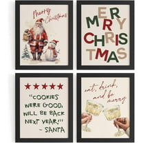 Hieng Vintage Christmas Wall Decor,Trendy Christmas Retro Posters for Room, Santa Snowman Deer Nutcracker Xmas Wall Art Prints for Living Room Kitchen Bedroom Office Set of 4 Unframed