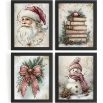 Hieng Vintage Christmas Wall Decor,Trendy Christmas Retro Posters for Room, Santa Snowman Deer Nutcracker Xmas Wall Art Prints for Living Room Kitchen Bedroom Office Set of 4 Unframed