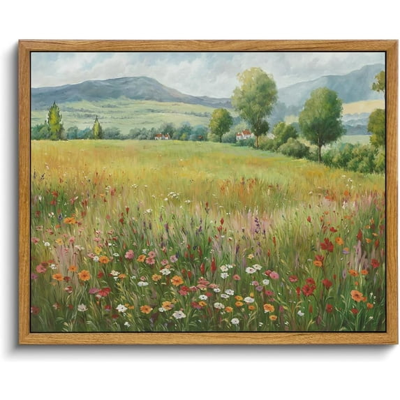 Hieng Vintage Farmhouse Landscape Framed Wall Art Living Room Modern Floral Wild Flower Botanical Summer Canvas Wall Art Rustic Country Nature Cottagecore Art Prints For Bedroom,