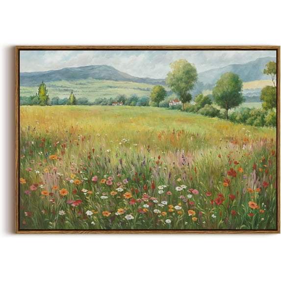 Hieng Vintage Farmhouse Landscape Framed Wall Art Living Room Modern Floral Wild Flower Botanical Summer Canvas Wall Art Rustic Country Nature Cottagecore Art Prints For Bedroom,