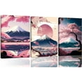 thumbnail image 1 of Hieng Vintage Japanese Wall Art Village Fuji Mountain Canvas Posters Cherry Blossom Pictures Japan Landscape Painting Aesthetic Wall Decor for Living Room Bedroom Office Unframed, 1 of 6