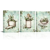 Hieng Vintage Kitchen Wall Art Canvas Farmhouse Kitchenware Painting Prints Retro Utensils with Flower Pictures Arkwork Dining Room Decor Unframed