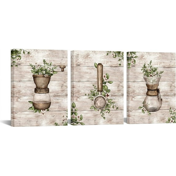 Hieng Vintage Kitchen Wall Decor Rustic Coffee Painting Canvas Prints Coffee Bar Dining Room Decoration Unframed