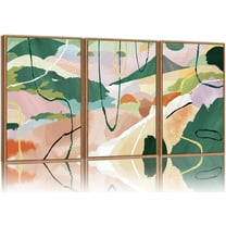 Hieng Vintage Landscape Framed Canvas Wall Art Set of 3, French Country Art Prints, Nature Green Trees and Lake Art Paintings, Rustic Aesthetic Wall Decor for Living Room Bedroom Office 16"x24"x3