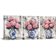 thumbnail image 1 of Hieng Vintage Pink Hydrangeas in Blue and White Porcelain Vase Canvas WallSet 3 Pieces Botanical Flower Plant Decor with Woodenches, 1 of 6