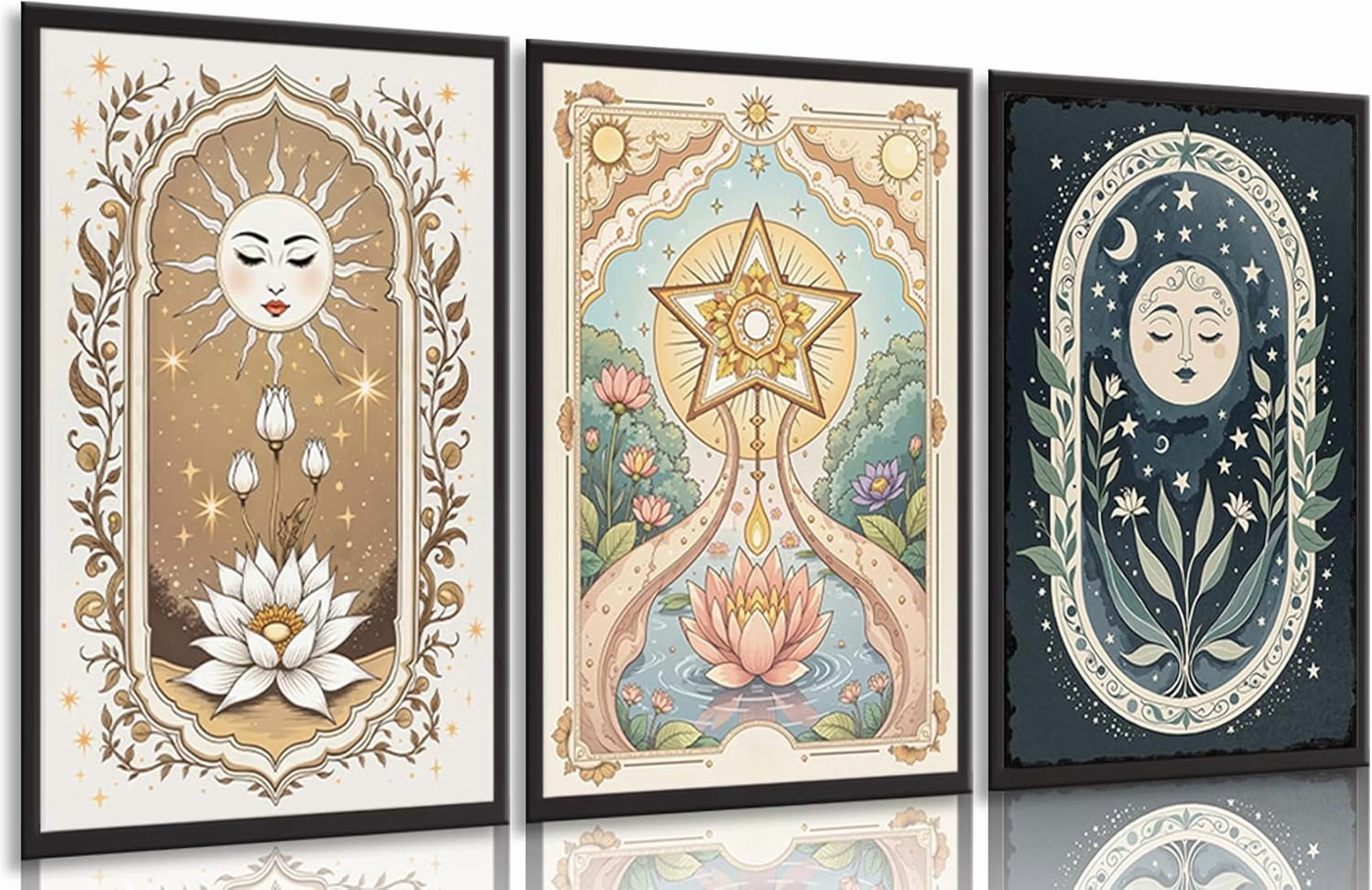 Hieng Hieng Vintage Tarot Wall Hieng Boho Sun Moon Painting Wall Decor Boho ...