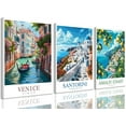 thumbnail image 1 of Hieng Vintage Travel Wall Art Canvas Italy Venice Amalfi Coast Pictures Set of 3 Blue Beach Posters Europe Landscape Painting Italian Decor Prints Living Room Bedroom Bathroom 16"x24" Framed, 1 of 5
