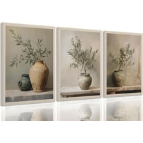 Hieng Vintage Vase Canvas Wall Art Green Rustic Olive Branch Wall Decor Pictures Antique Still Life Plant Posters Paintings Prints for Bedroom Living Room Kitchen Artwork Home（Only canvas）