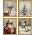 thumbnail image 1 of Hieng Vintage Winter Christmas Prints Poster Unframed Set of 4, Rustic Santa and Reindeer Wall Decor for Bedroom Living Room Farmhouse, Retro Snowman Christmas Tree Pictures Wall Art Artwork, 1 of 6