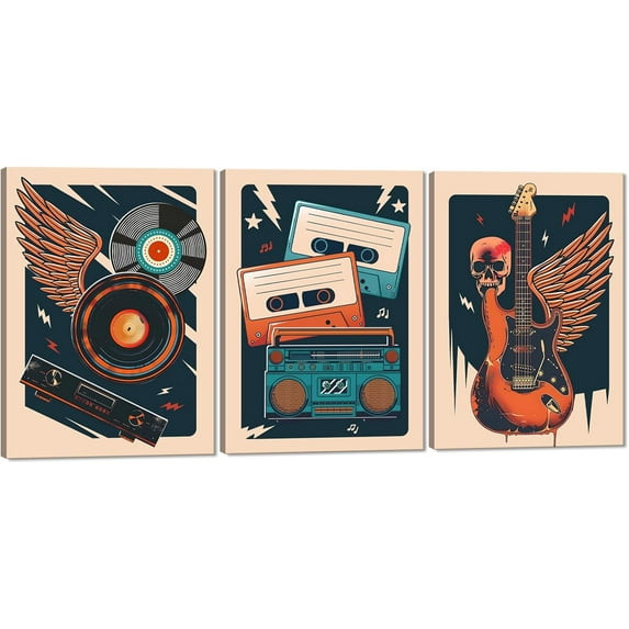 Hieng Vinyl Record Wall Decor Music Wall Art Cassette Tape Painting Canvas Print Music Poster Art for Living Room Bedroom(Only canvas)