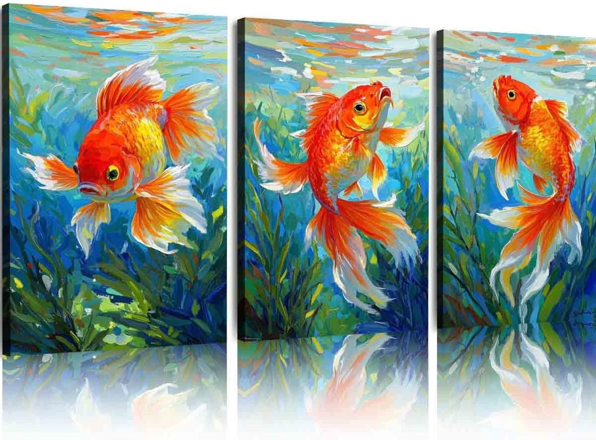 Hieng Wall Art Canvas Painting Goldfish Oil Painting Couple Fish ...
