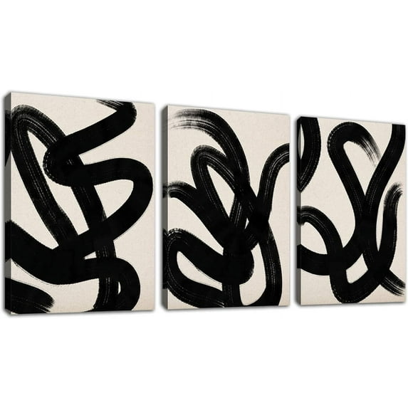 Hieng Wall Art Canvas Set Abstract Lines Pictures Modern Mid Century Boho Wall Decor Minimalist Abstract Black Stroke Lines Canvas Painting Artwork Living Room Bedroom Unframed