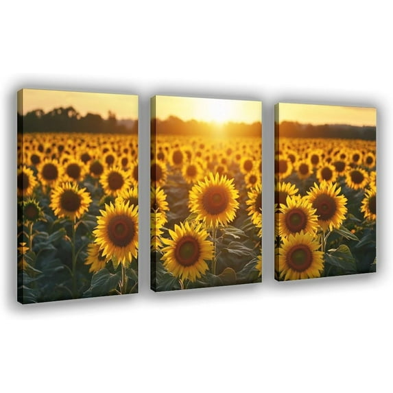 Hieng Wall Art Golden Sunflower Oil Painting Rural Sunset Sunflower Field Scenery Canvas Wall Art Living Room Dining Room Decor Poster Wrapped Canvas(Only canvas)