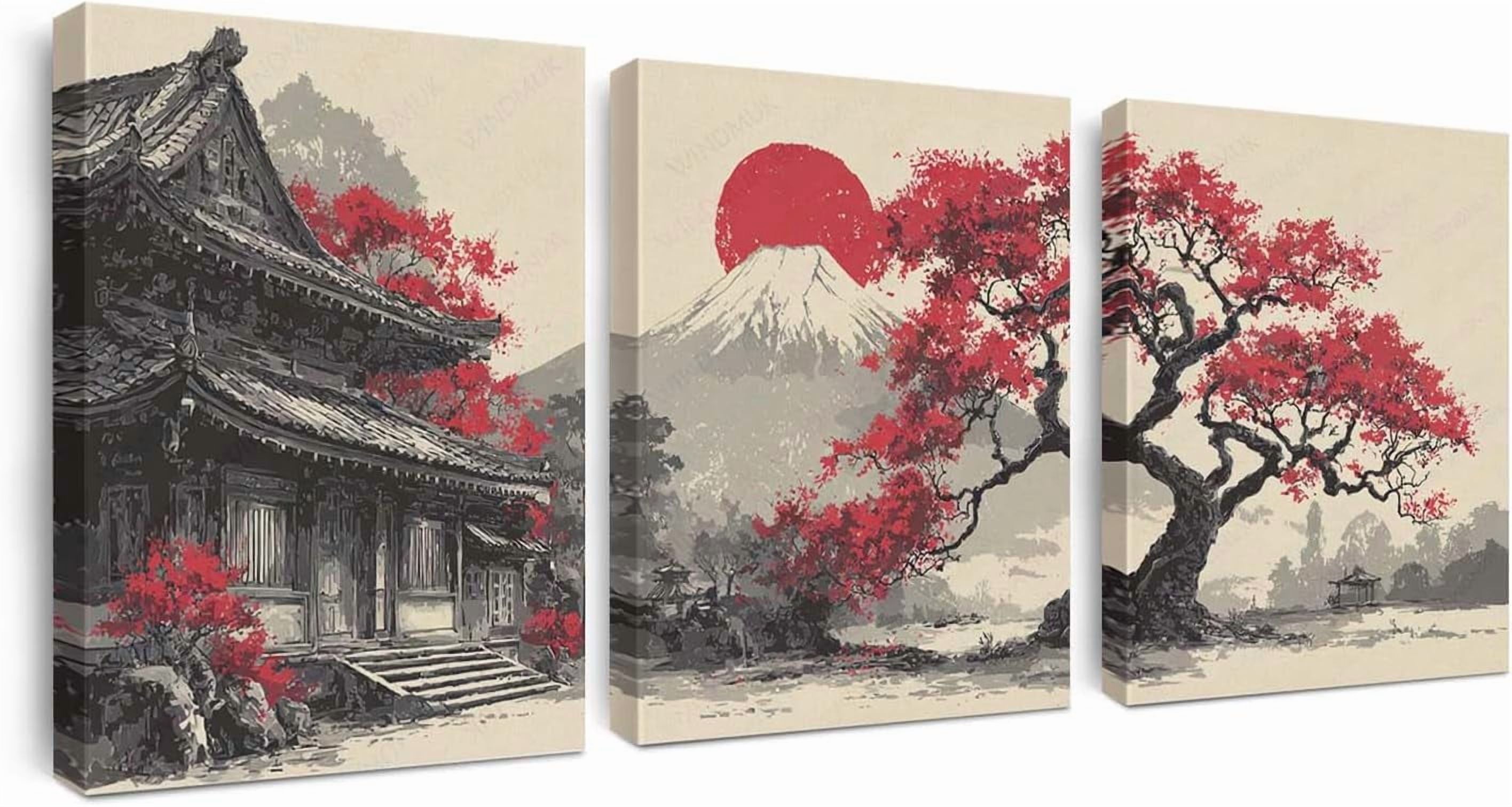 Hieng Hieng Wall Art Poster,Japanese Samurai Canvas Art Set,Cherry Blossom ...