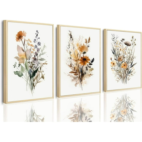 Hieng Wildflower Canvas Wall Art Pink Watercolor Botanical Floral Poster Prints Set of 3 Modern Minimalist Flower Pictures Home Decor Painting Bedroom Bathroom Living Room