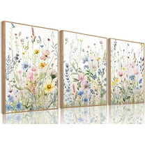 Hieng Wildflower Poster Pink Watercolor Botanical Floral WallColorful Canvas Prints Set of 3 Modern Minimalist Flower Pictures Decor Painting Bedroom Bathroom Living Room