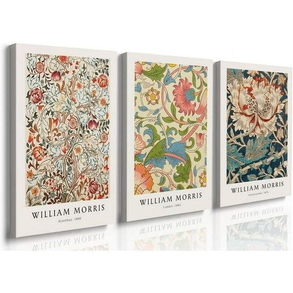 Hieng William Morris Animal Wall Art Set of 3 Fox Rabbit Owl Canvas Posters Prints Forest Wild Animal Pictures Paintings Gothic Botanical Floral Wall Decor for Bedroom Dark Academia Decor Unframed