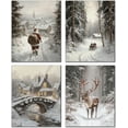 thumbnail image 1 of Hieng Winter Christmas Wall Art Prints Set of 4, Farmhouse Christmas Decor, Rustic Winter Santa Reindeer Forest Village Landscape Posters for Home Bedroom Living Room Decor Unframed, 1 of 6