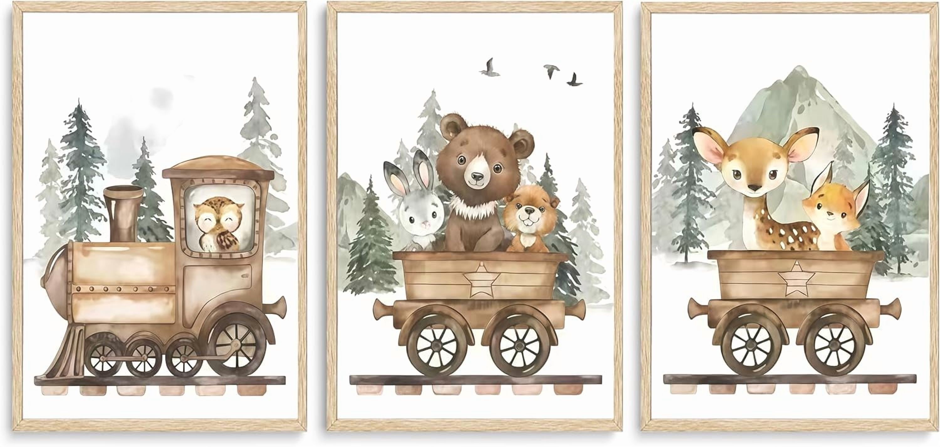 Hieng Woodland Animal Nursery Canvas Wall Hieng Forest Wildlife Train ...