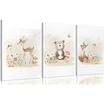 Hieng Woodland Animal Nursery Canvas wall Hieng Wild Animals Forest Paintings Pictures Wall Decor Fox Bear Deer Watercolor Poster Printing Hiengwork for Boys Room Girls Room Home Decoration
