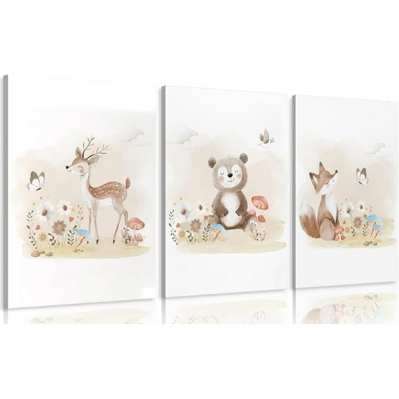 Hieng Woodland Animal Nursery Canvas wall Hieng Wild Animals Forest Paintings Pictures Wall Decor Fox Bear Deer Watercolor Poster Printing Hiengwork for Boys Room Girls Room Home Decoration