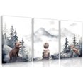 thumbnail image 1 of Hieng Woodland Animals Wall Hieng Set of 3, Baby Boy Wild Forest Animals Wall Decor, Deer Bear Fox Canvas Painting, Neutral Aesthetic Pictures for Kids Room Benroom Nursery Wood Framed, 1 of 6