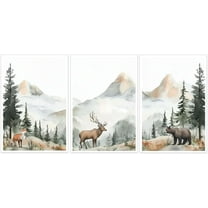 Hieng Woodland Nursery Wall Art 3 Pieces Deer Bear Fox Pictures Prints Wild Animals Forest Wall Decor Adventure Theme Canvas Paintings for Kids Room Unframed (20.00" x 28.00" x 3PCS)