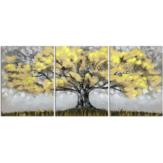 Hieng Yellow and Gray Wall Art Yellow Bedroom Wall Decor Tree of Life Pictures Painting on Canvas (only canvas)