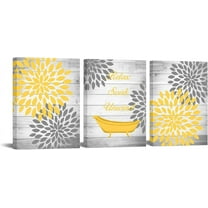 Hieng Yellow and Grey Bathroom Decor Yellow Bathtub Bathroom Accessories Wall Art Relax Soak Unwind Pictures Prints on Canvas(only canvas)