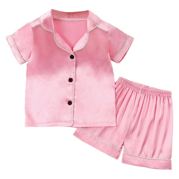 Hienoo Baby Girl's Sleep Shirt and Lounge Shorts Pajamas Solid Sleepwear Jammies Pjs