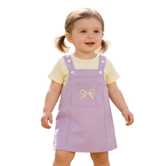 Hienoo Baby Girls Outfits Short Sleeve Ribbed Romper Jumper Dress Set, Sizes 0-24 Months