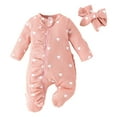thumbnail image 1 of Hienoo Baby Girls Valentine's Day Ruffle Long Sleeved Jumpsuit with Hairband Outfits, 1 of 8