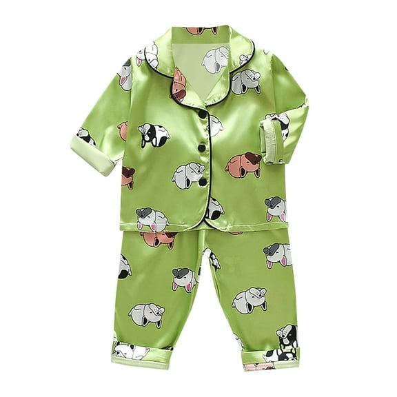 Hienoo Baby Kids Pajamas Boys Girls Animals Satin Button Down Shirt   Pants Sleepwear Set