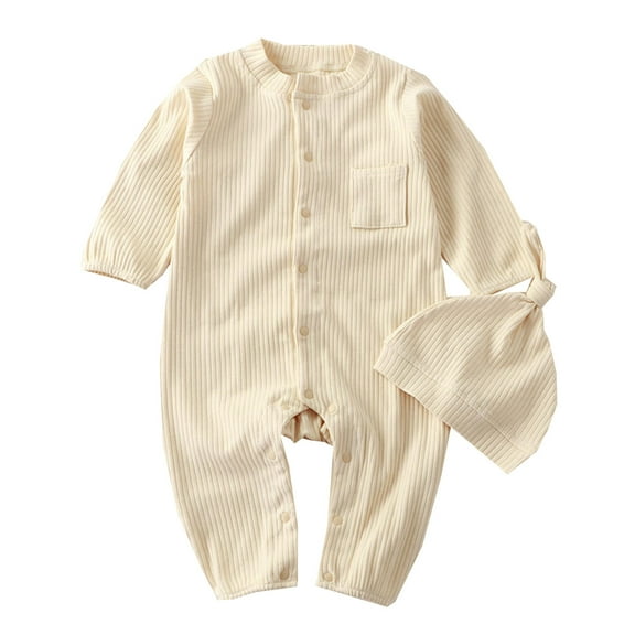 Hienoo Baby Pajamas Solid Ribbed Long Sleeve Pajama Sleeper Onesie with Cap, Sizes 12-18M