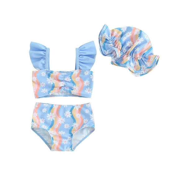 Hienoo Baby Swimwear Set Girls Bikini Swimsuit with Hat Bathing Suit, 3-Piece