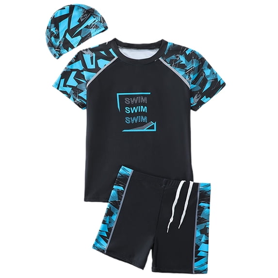 Hienoo Big Boy Athletic Swimsuit Quick Dry Short Sleeve Rash Guard Swimwear Bathing Suit