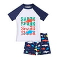 thumbnail image 1 of Hienoo Big Boys 2PCS Swimsuit Shark Print Short Sleeve Rash Guard Shorts Bathing Suit, 1 of 8