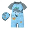 thumbnail image 1 of Hienoo Big Boys Cartoon Short Sleeve Rash Guard Quick Dry One-Piece Swimsuit with Hat, 1 of 8