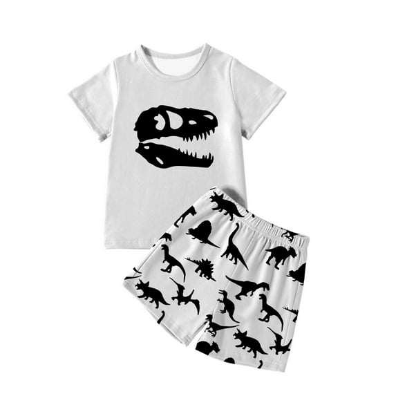 Hienoo Big Boys Casual Outfits Dinosaur Print Short Sleeve T-Shirt Shorts Set, Sizes 7-8Y